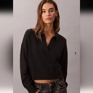 Smooth Cotton Cropped Polo Sweater